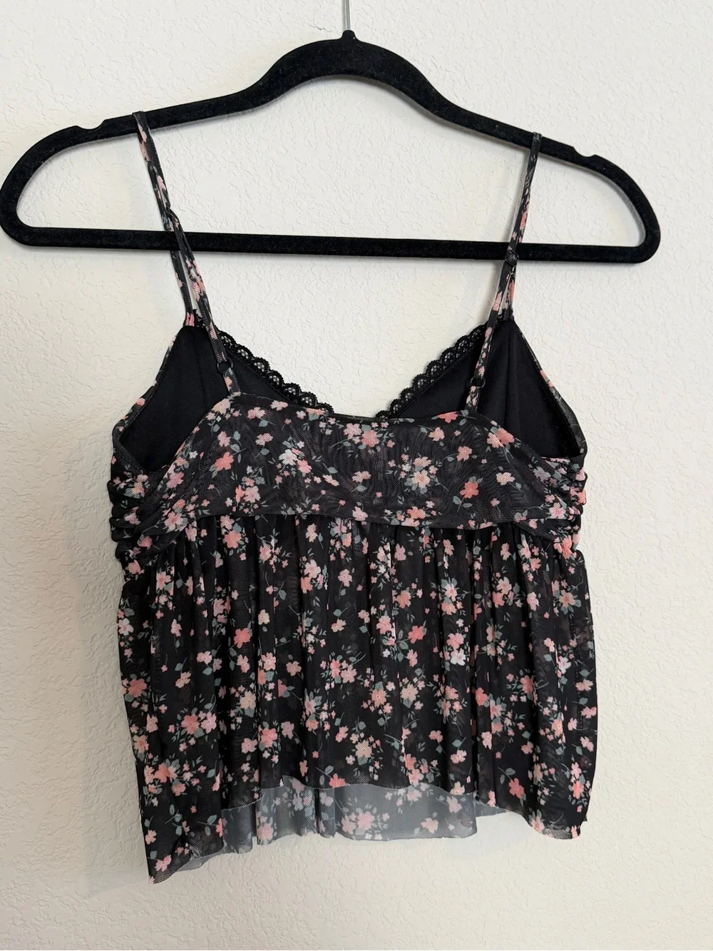 RSQ Black Floral Lace-Trim Camisole with Pink Accents - Picture 3 of 4